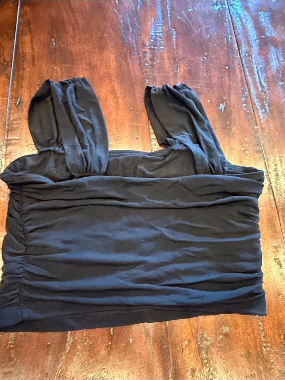 SHEIN Black Ruched Square-Neck Crop Top